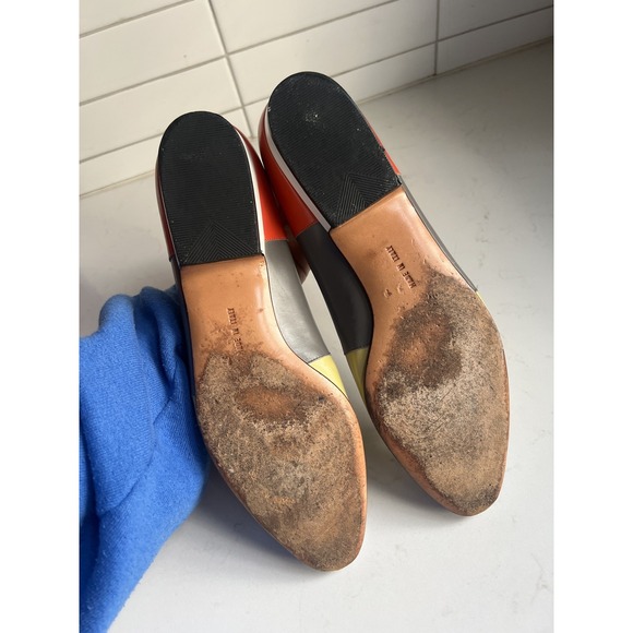 Ferragamo Multicolored Purple Green Gray Red Color Block Bow Ballet Flats WM 7.5 - Picture 8 of 10